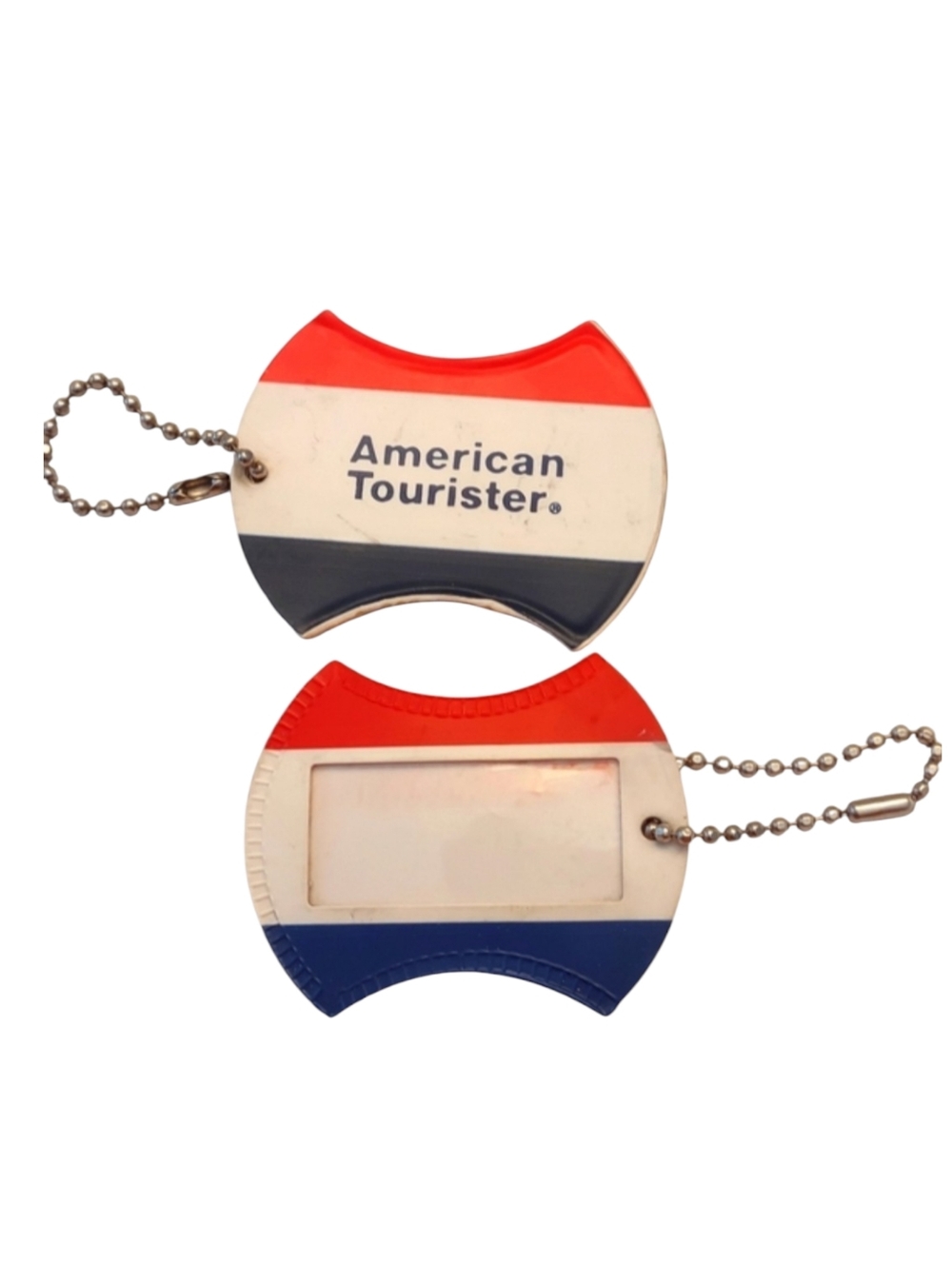 Vintage American Tourister Red White Blue Vinyl Luggage Tags Set